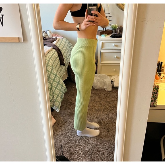 Green Ribbed Knit Pants - Picture 2 of 4